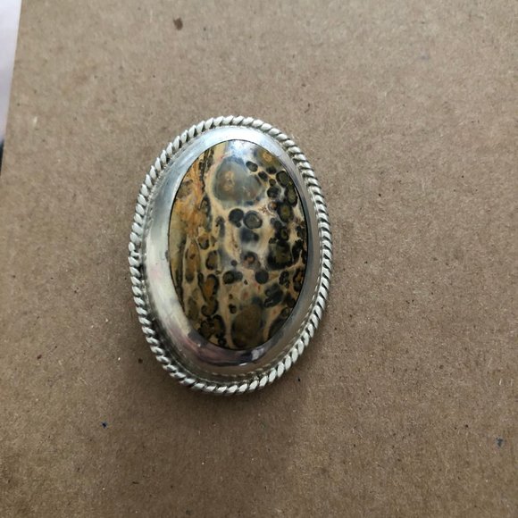 Vintage Adan Alvarado Brooch/Pin Leopard Skin Jasper 925 Sterling Silver - Picture 2 of 8